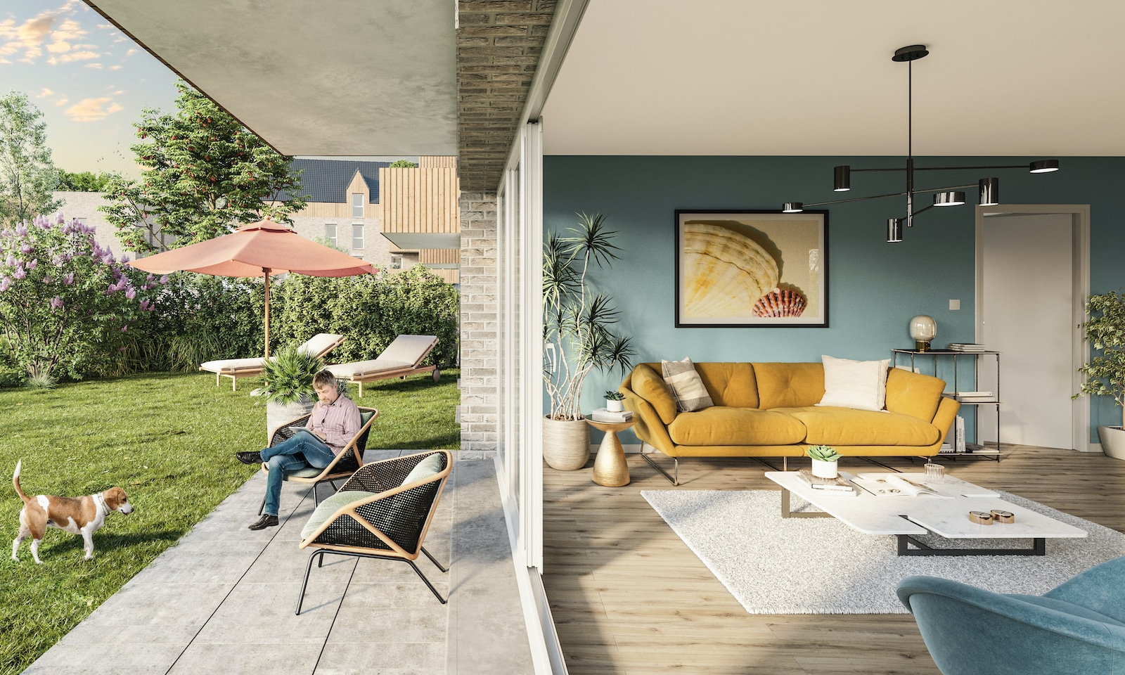 Programme immobilier neuf Berck - Jardin et grand salon par KIC